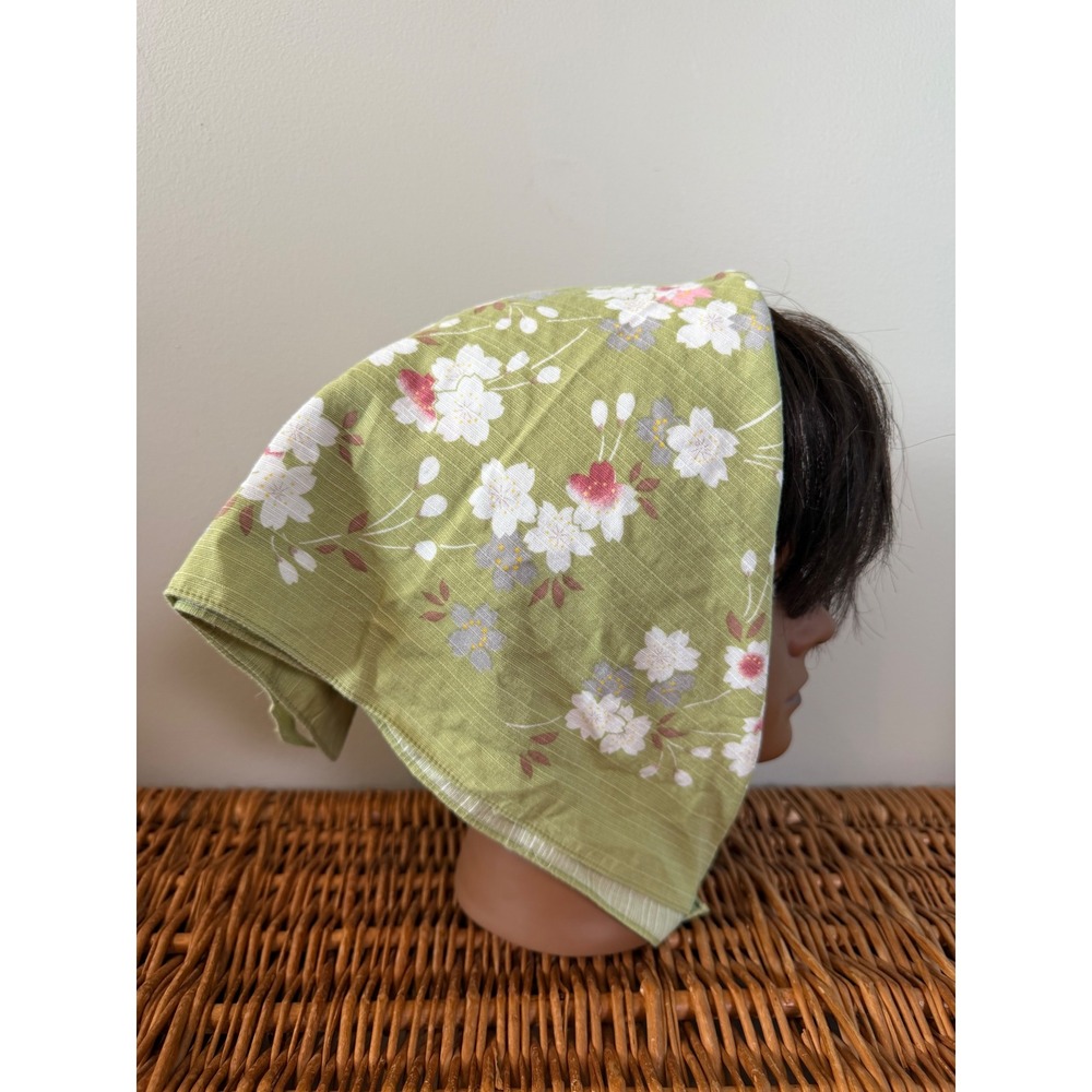 Chiyo Uno Japanese Cotton Bandana Sage Green Cherry Blossom Sakura Floral Scarf